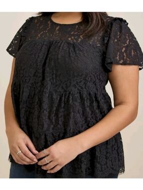 Torrid Nwt Black Lace Tiered Short Sleeve Top Size 2X